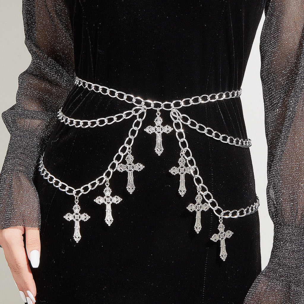 Goth Alternative Waist Chain/ Belly Chain with Cross Charms