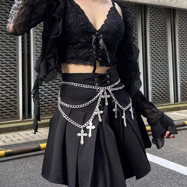 Goth Alternative Waist Chain/ Belly Chain with Cross Charms