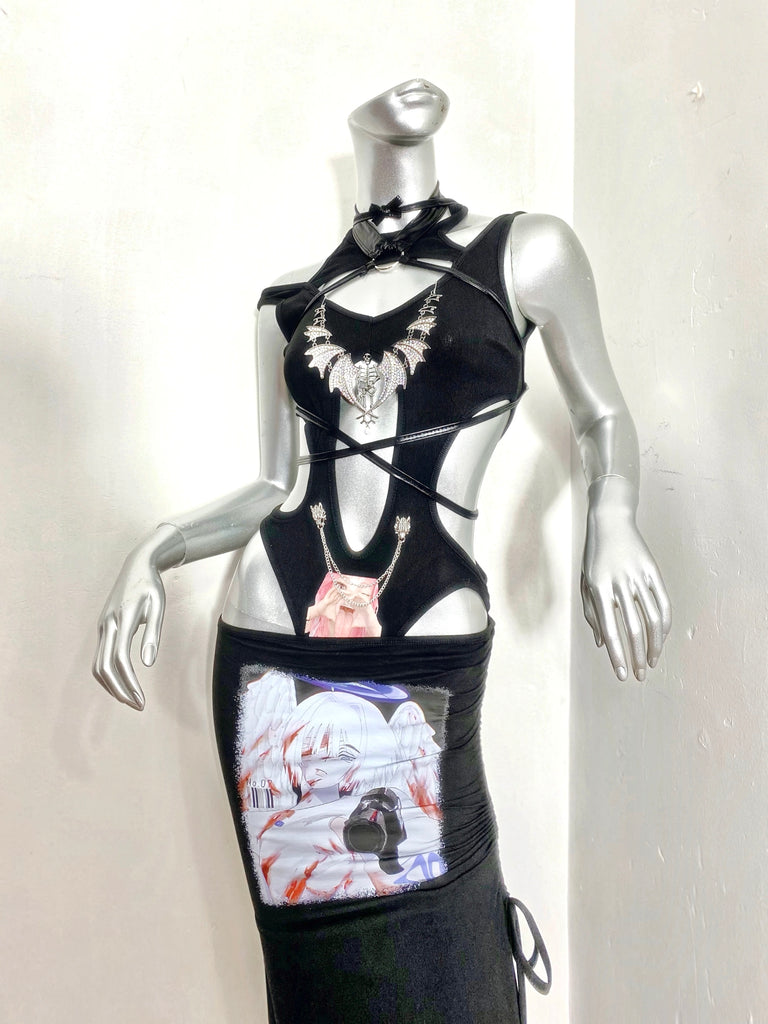 Kawaii Japanese Anime Goth Crotch-Exposing Asymmetrical Black Dress