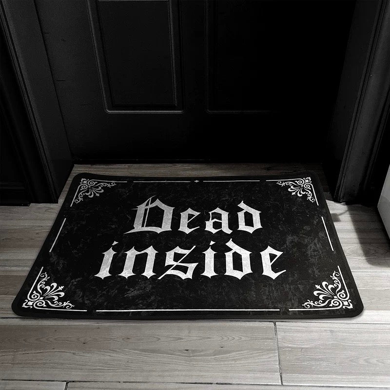 Dead Inside Goth Font Black and White Short Flannel Front Door Entrance Area Rug Mat