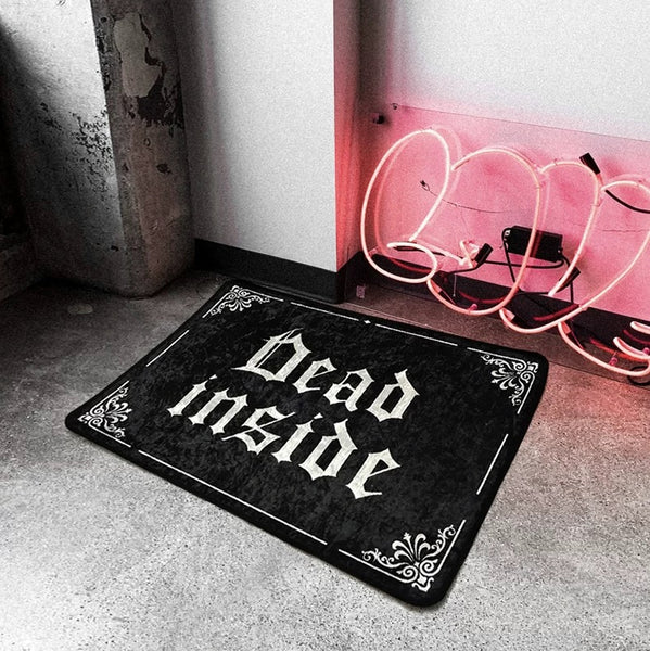 Dead Inside Goth Font Black and White Short Flannel Front Door Entrance Area Rug Mat