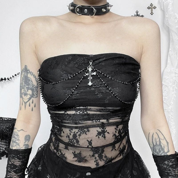 Goth Alternative Black Lace Tube Top