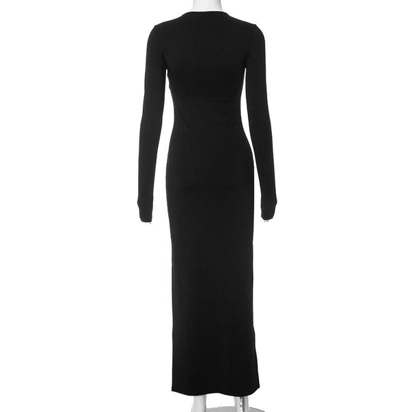 Punk Dark Aesthetic Skeleton Long Sleeve Black Maxi Dress