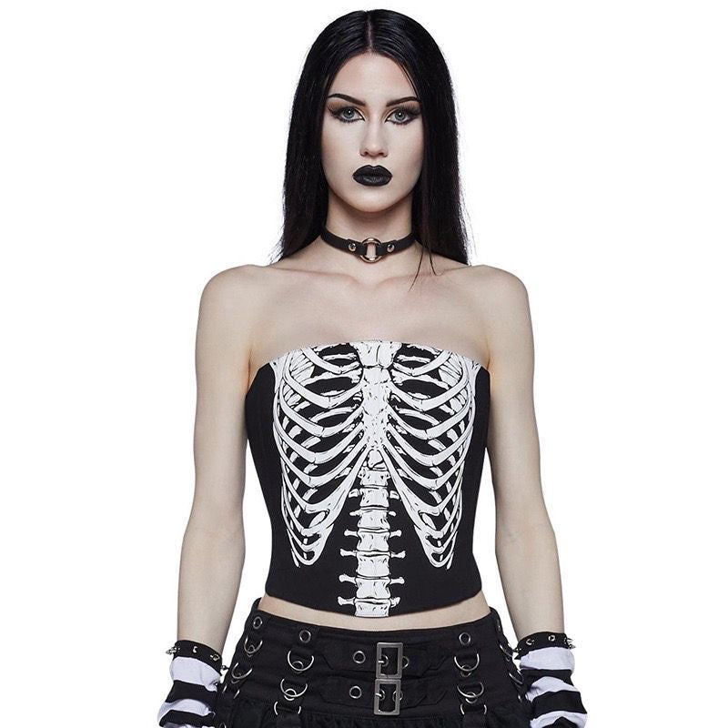 Goth Dark Aesthetic Skeleton Black Tube Top