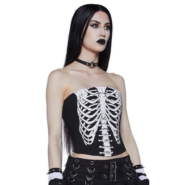 Goth Dark Aesthetic Skeleton Black Tube Top