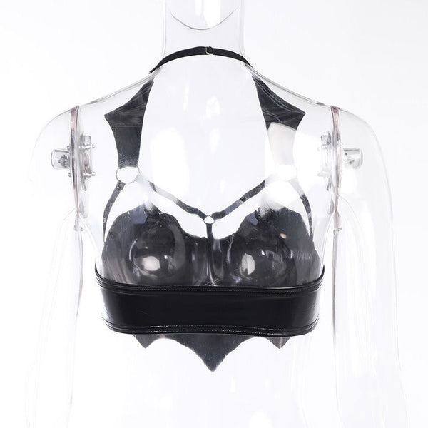 Goth Alternative Black Patent Leather Bustier Halter Top