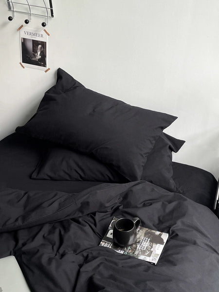 Goth Dark Grey Cotton 4 Pcs Bedding Duvet Cover Set in Single Twin Queen King Size