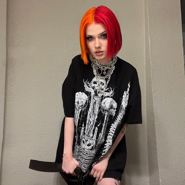 Goth Alternative Oversized Black Skeleton T-shirt