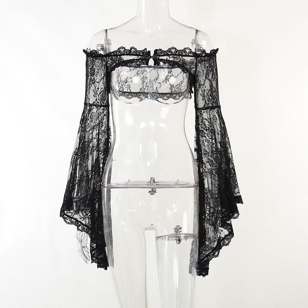 Goth Dark Aesthetic Black Large Bell Sleeves Lace Shrug 【Shrug Only】