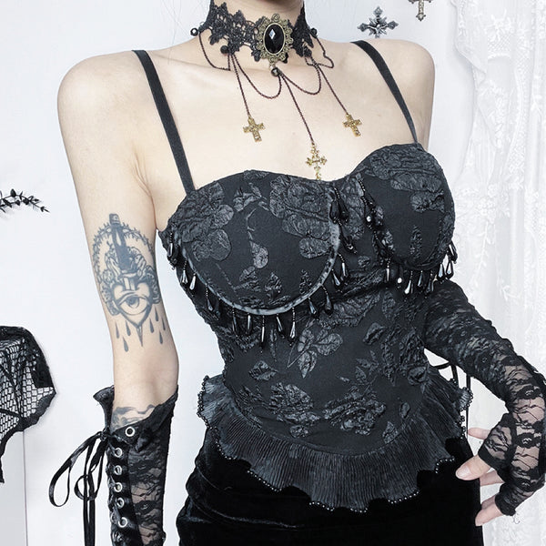 Goth Black Bustier Camisole Top with Charms