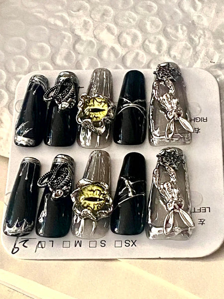 Goth Alternative Punk Aesthetic Black Coffin Shape Pressed On Nails