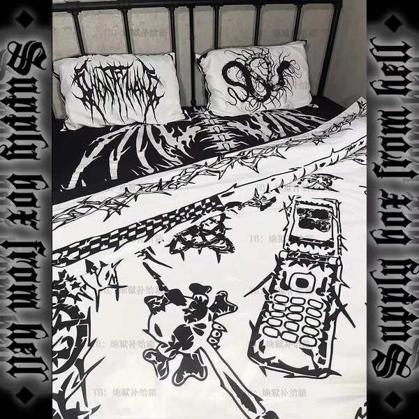 Goth Black and White Animate Bedding Duvet Cover Set 4 PCs Single Twin Queen King Size