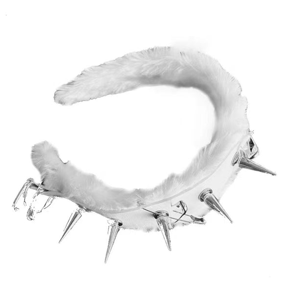 White Goth Half Side Spike Plush Headband