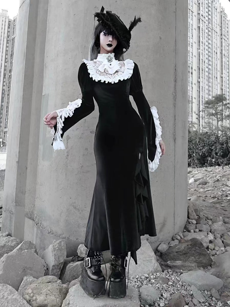 Vampire Goth Lace Edge Black Edwardian Dress