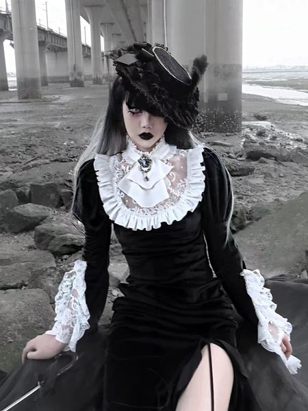 Vampire Goth Lace Edge Black Edwardian Dress