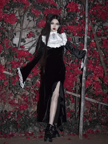 Vampire Goth Lace Edge Black Edwardian Dress