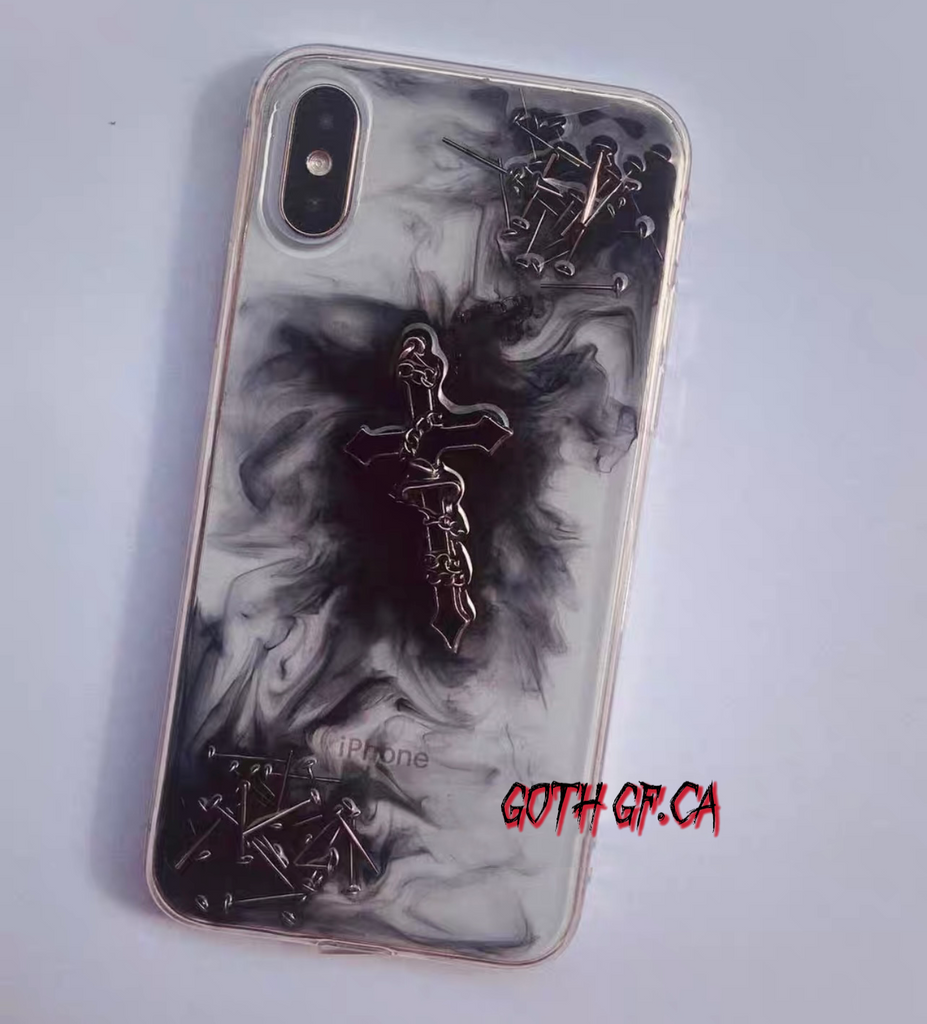 Goth Fake Bloody Nails and Cross Detail Transparent iPhone Case