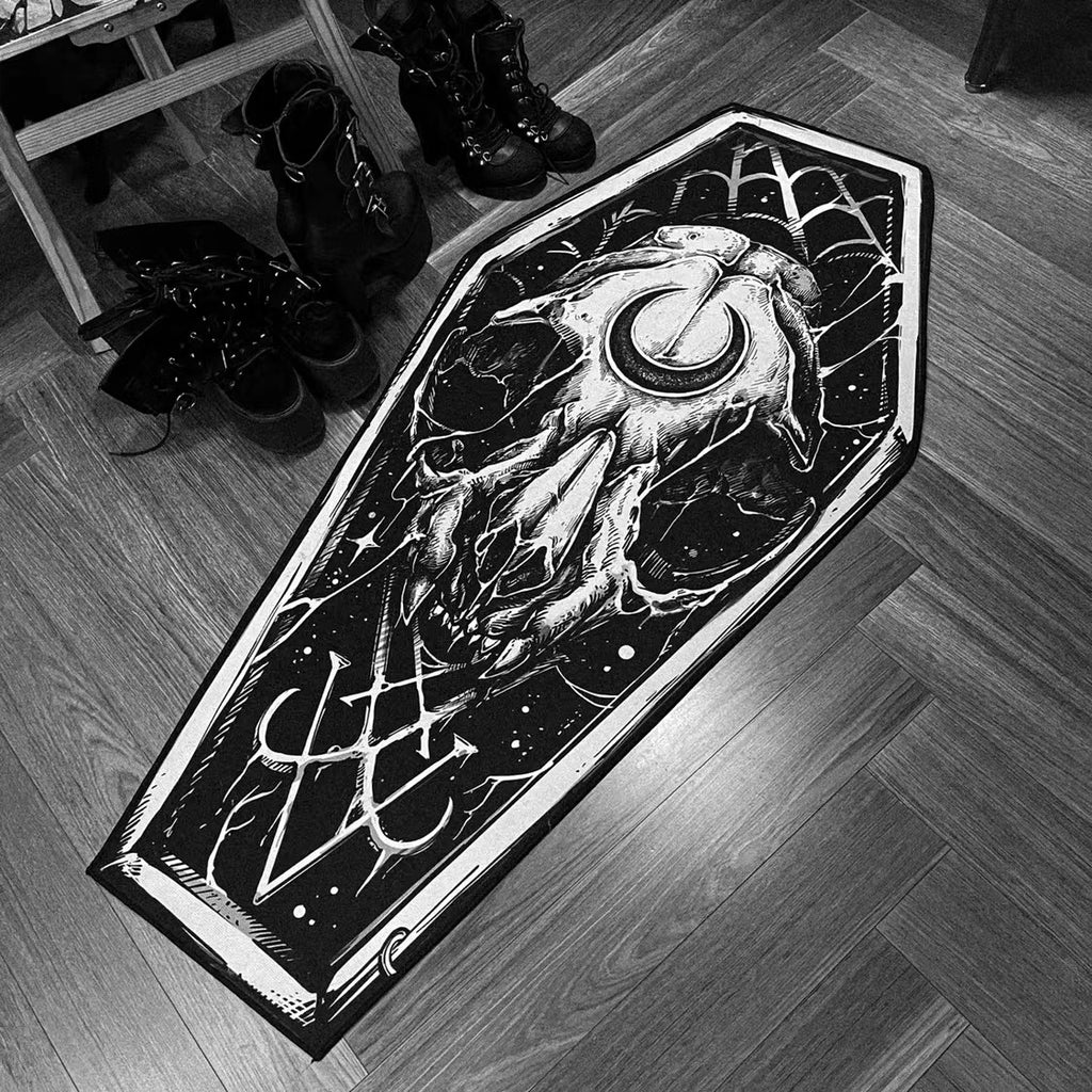 Goth Black and White Coffin Shape Area Rug