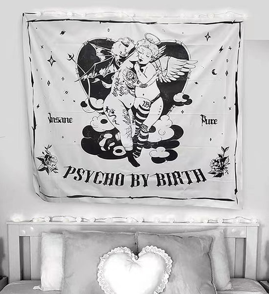 Goth Bad Angel Black and White Tapestry