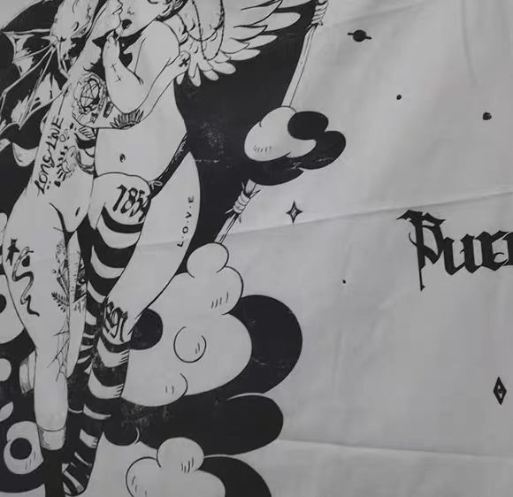 Goth Bad Angel Black and White Tapestry