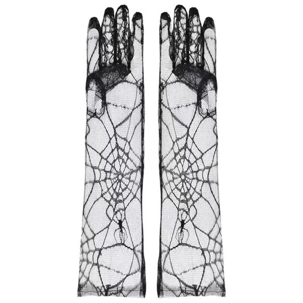 Goth Style Spider Web Black Lace See Through Gloves