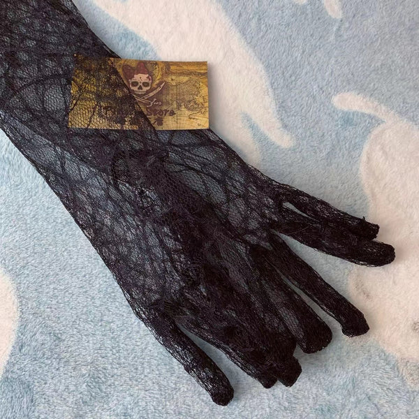 Goth Style Spider Web Black Lace See Through Gloves