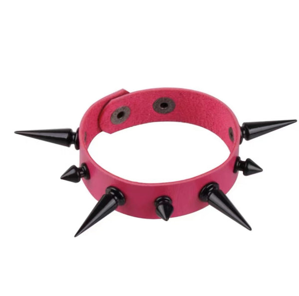 Black Pink White Red Purple Goth Studded Leather Bracelet