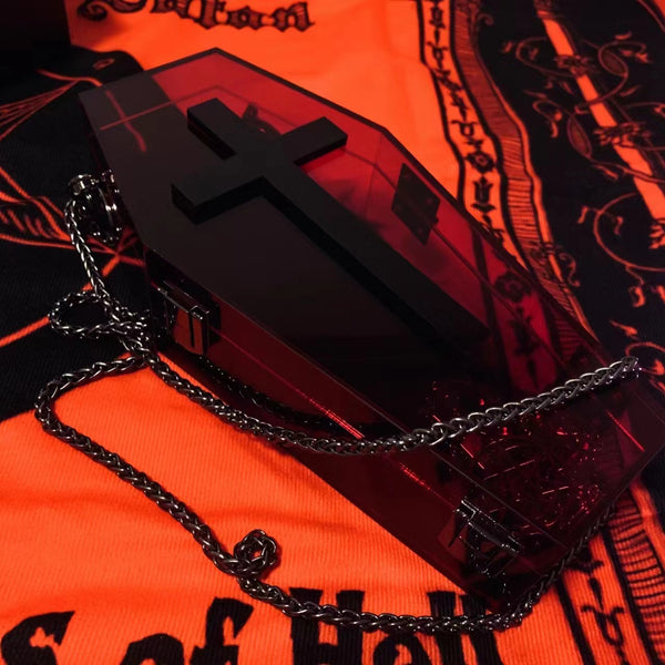 See Through Transparent Dark Red Coffin Shape Crossbody Bag