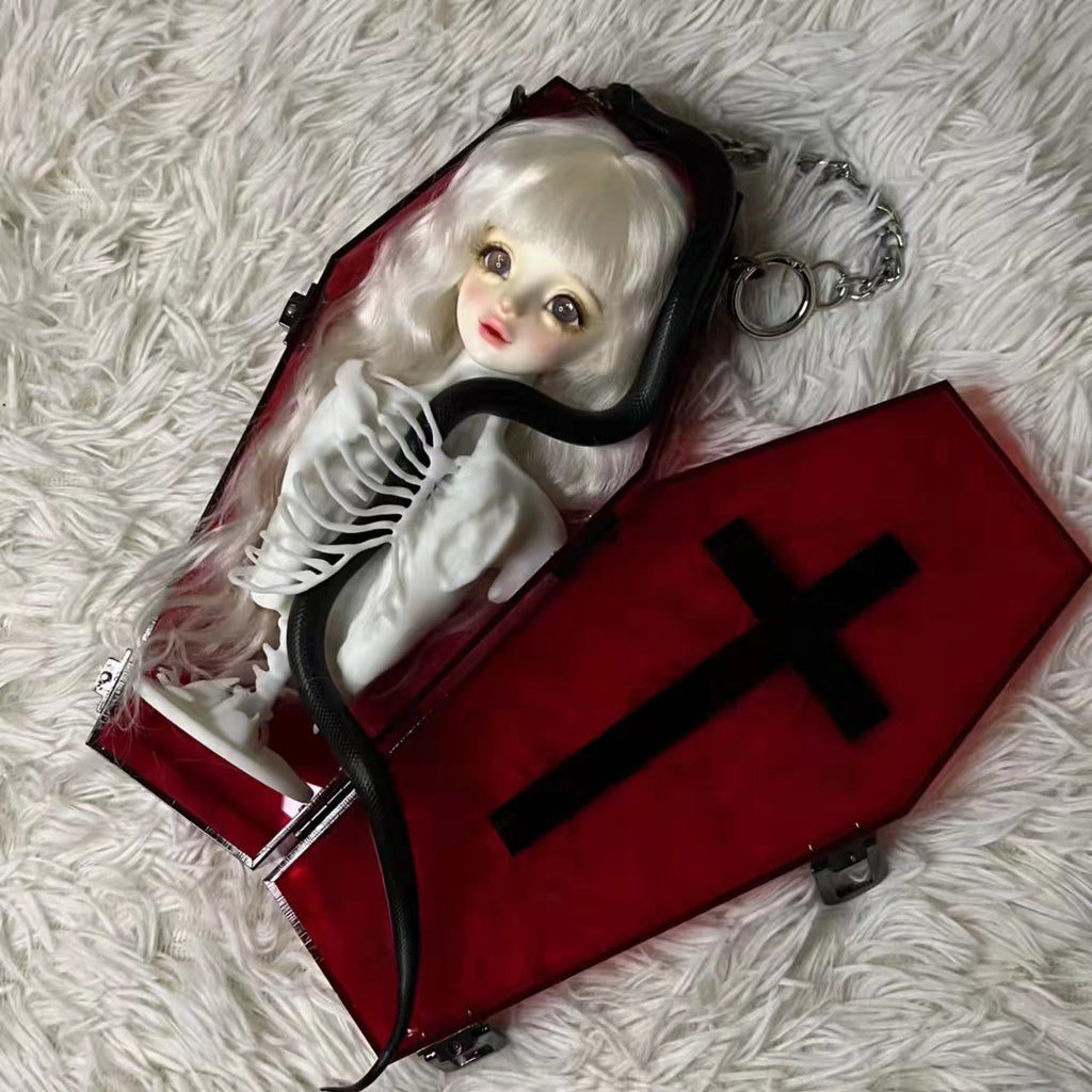 See Through Transparent Dark Red Coffin Shape Crossbody Bag
