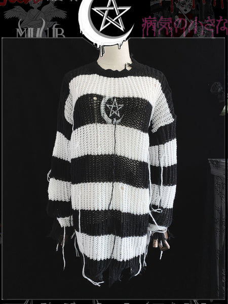 Distressed Black and White Stripe Sweater