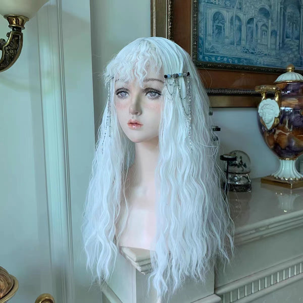 Goth Aesthetic Platinum White Type 2C Curly Long Hair Wig
