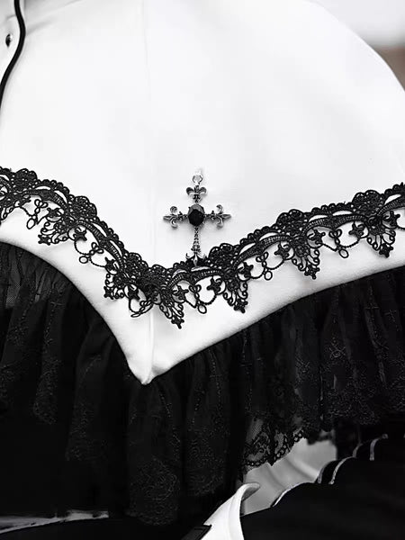 Goth Nun Lace Edge Victorian White Collar Cape