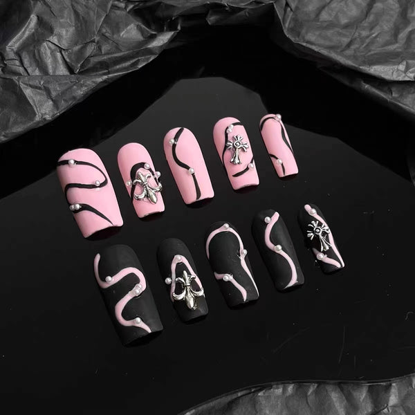 Black and Pink Y2K Goth Press-on Nails