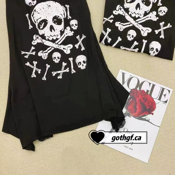 Goth Skeleton Tie Shoulder Long Tank Top