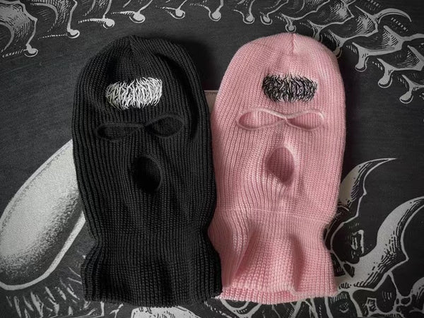 Black and Pink Goth Balaclava 3-Hole Full Face Cover