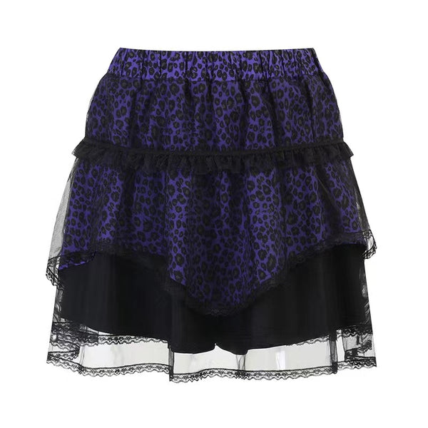 Alternative Purple Cheetah Printing Chiffon Skirt