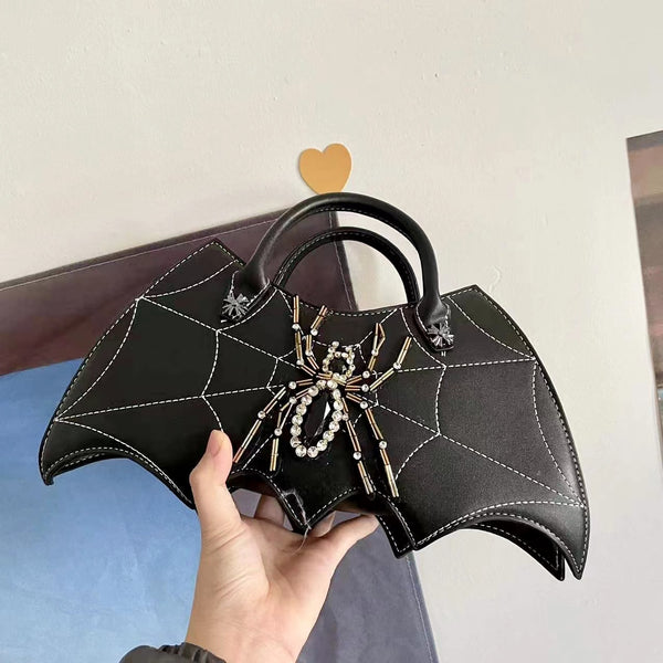 Black Pink White Goth Alternative Spider Tote Bag/ Crossbody Bag in Bat Shape