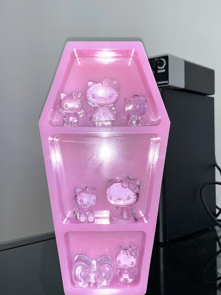 Coffin Shaped Mini Display Shelf in Pink Black and Blue