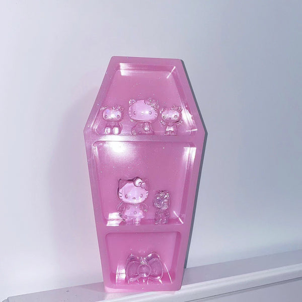 Coffin Shaped Mini Display Shelf in Pink Black and Blue