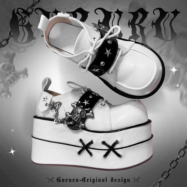 Goth Black White Blue Skeleton Platform Mary Jane Shoes