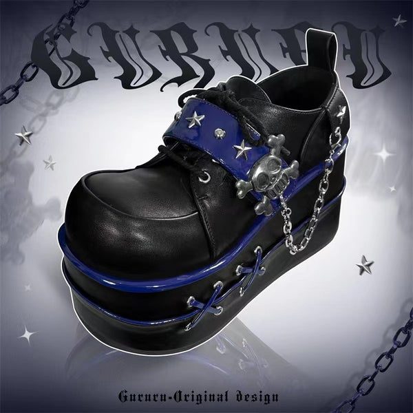 Goth Black White Blue Skeleton Platform Mary Jane Shoes