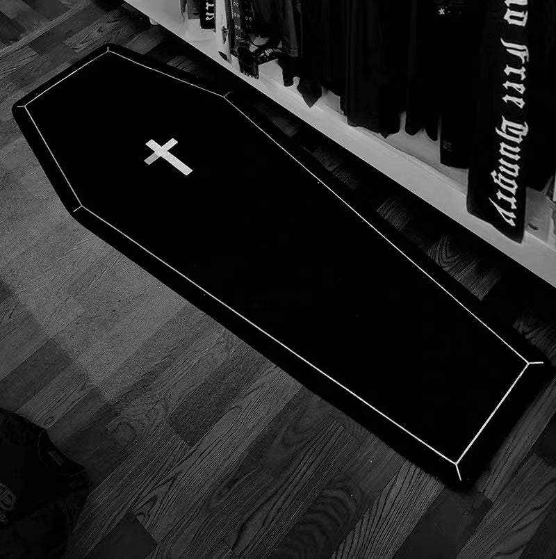 Goth Black Cross Coffin Area Rug