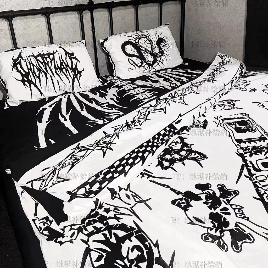 Goth Black and White Animate Bedding Duvet Cover Set 4 PCs Single Twin Queen King Size