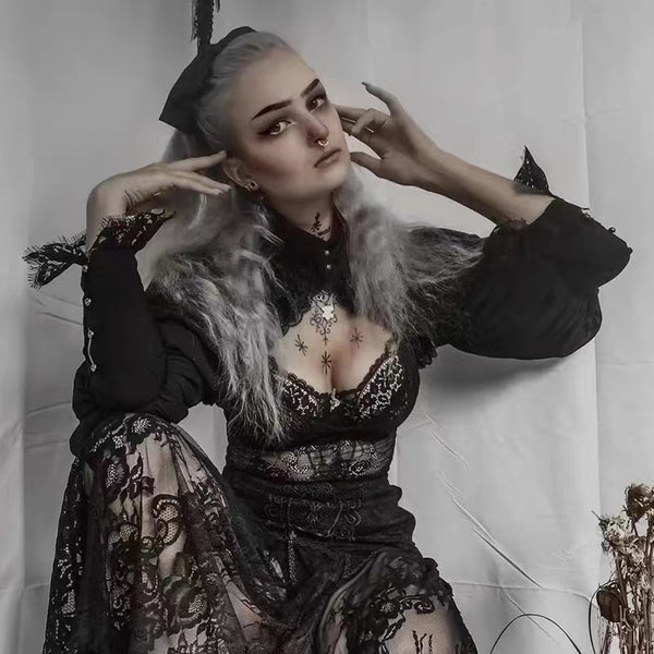 Goth Black Lace Long Sleeve Shrug Bolero