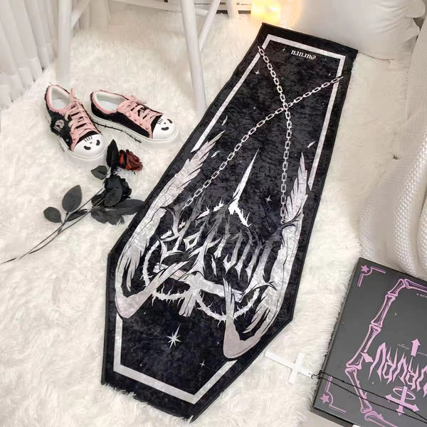 Featuring Gururu Goth Dark Aesthetic Black Coffin Shaped Area Rug