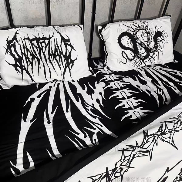 Goth Black and White Animate Bedding Duvet Cover Set 4 PCs Single Twin Queen King Size