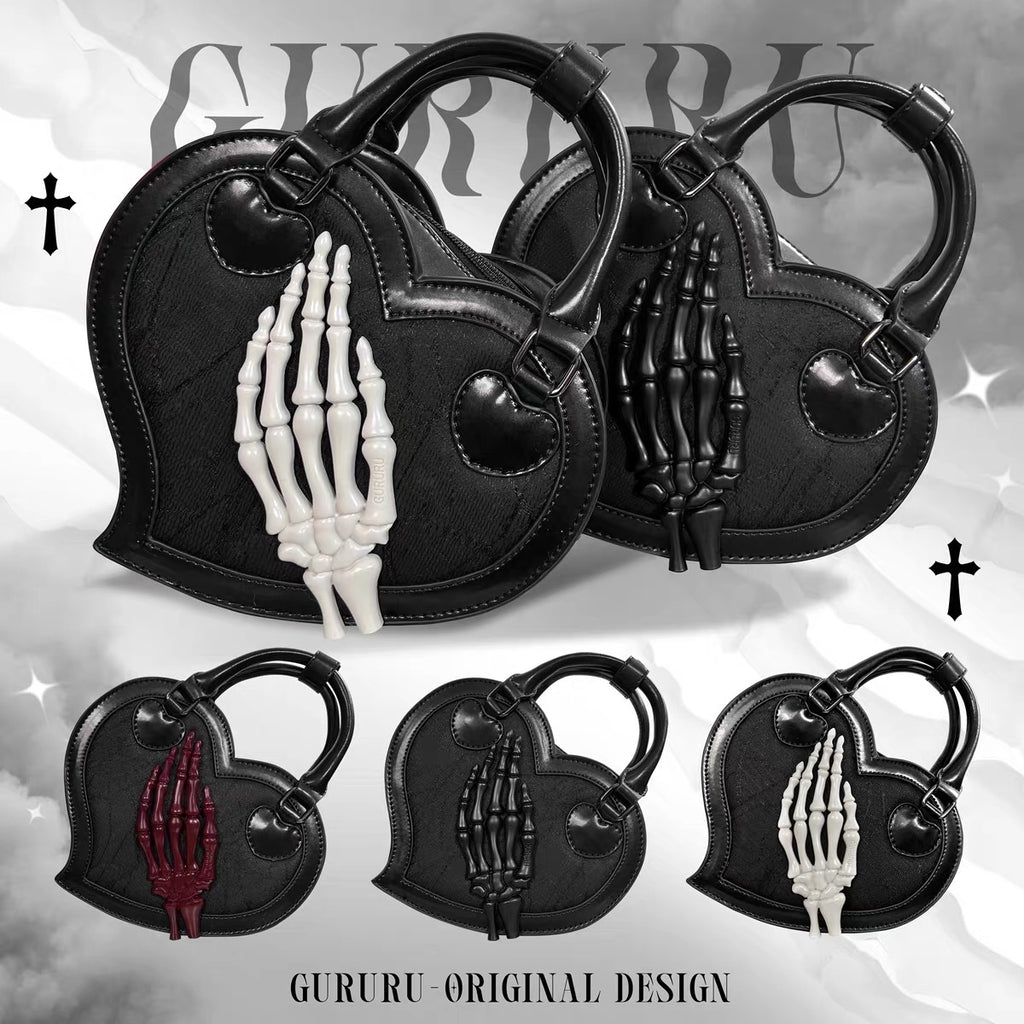 Goth Skeleton Hand Heart Shaped Tote Bag/ Purse