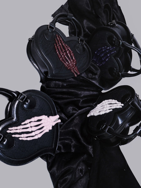 Goth Skeleton Hand Heart Shaped Tote Bag/ Purse