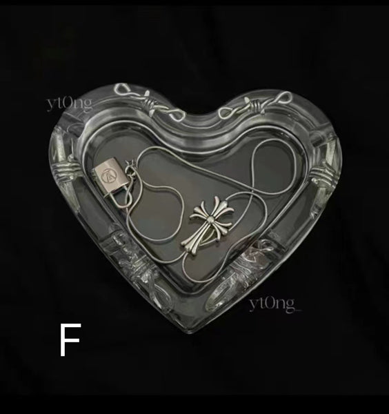 Aesthetic Black Pink Red Transparent Punk Goth Heart Shape Ashtray