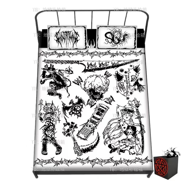 Goth Black and White Animate Bedding Duvet Cover Set 4 PCs Single Twin Queen King Size